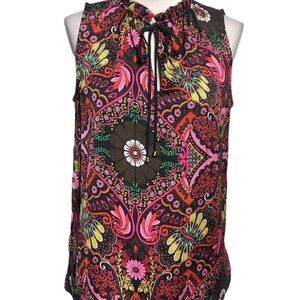 Trina Turk Floral Paisley  Silky Sleeveless Blouse Size Small